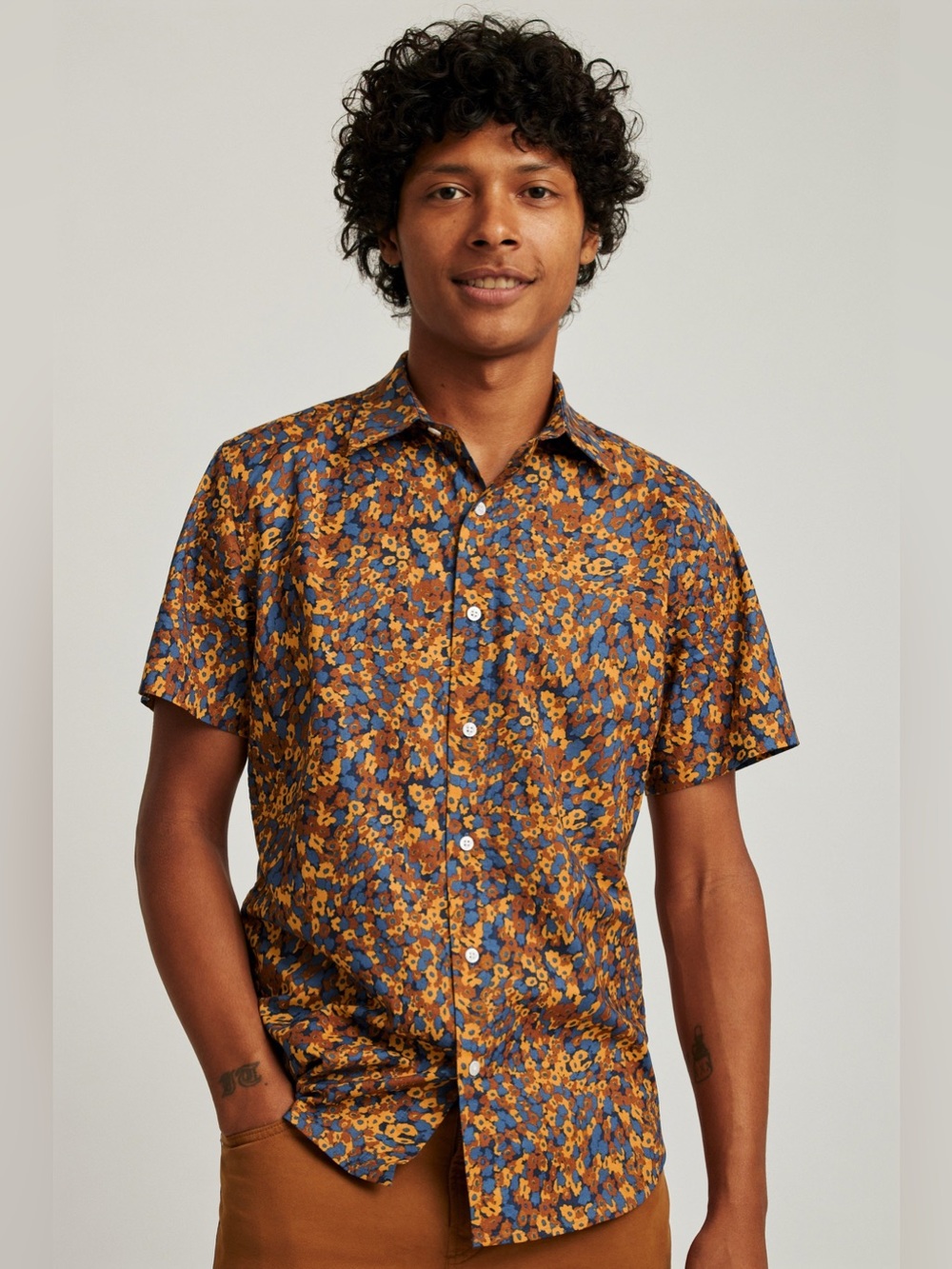 Bonobos Mens Short Sleeve Orange Blue Button Down Shirt